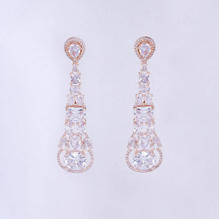 Opal Touch - Radiant White Melody: Brass Rose Gold CZ Earrings - Earrings