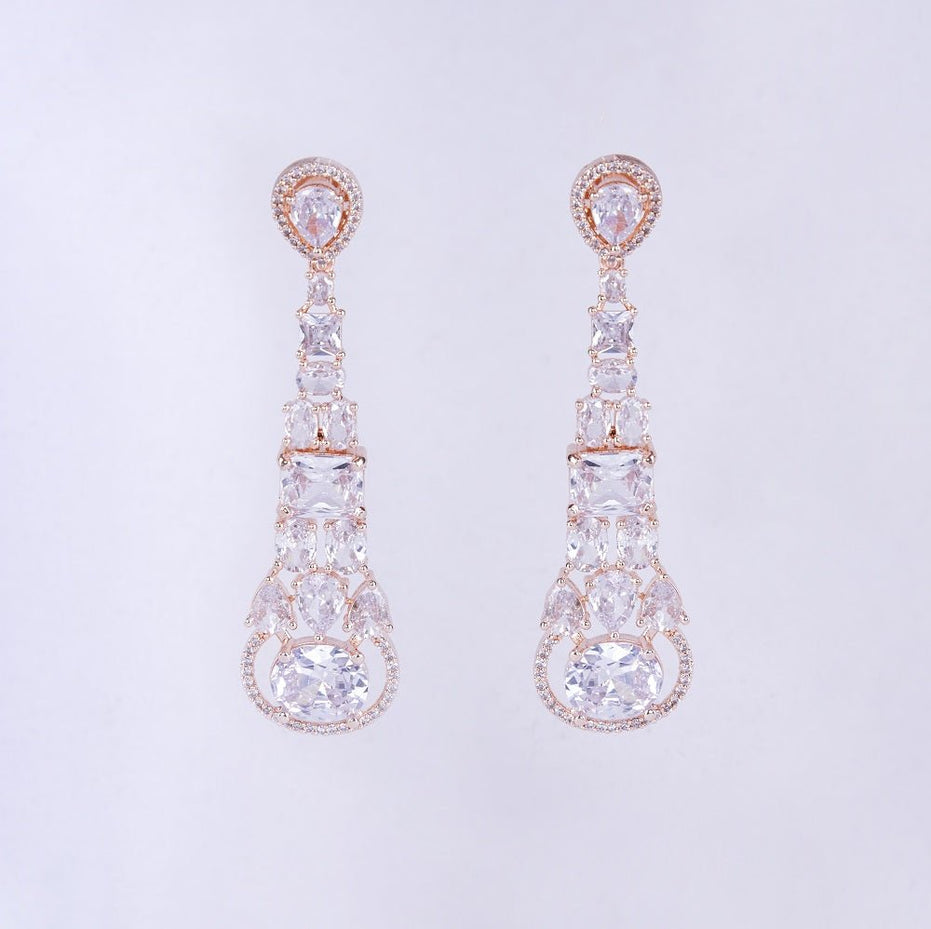 Opal Touch - Radiant White Melody: Brass Rose Gold CZ Earrings - Earrings