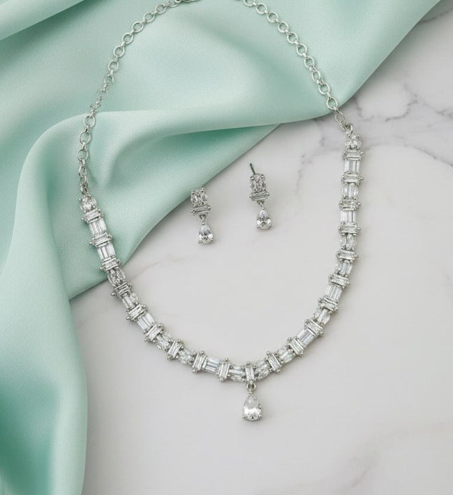 Radiant White Rhodium Plated Necklace - Opal Touch