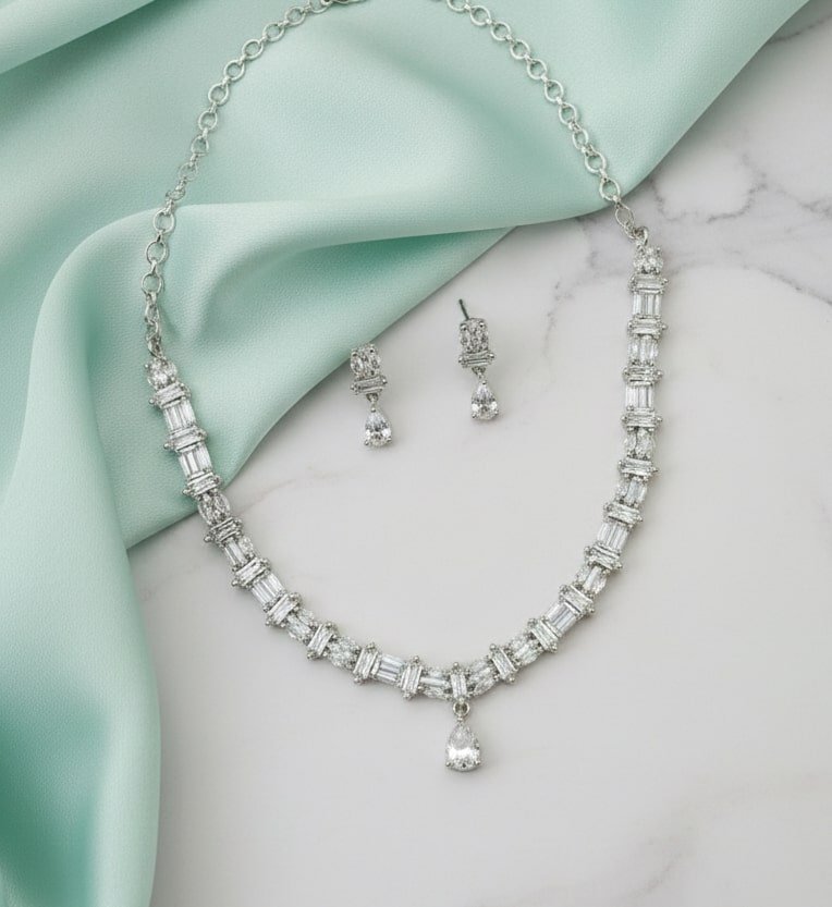 Radiant White Rhodium Plated Necklace - Opal Touch