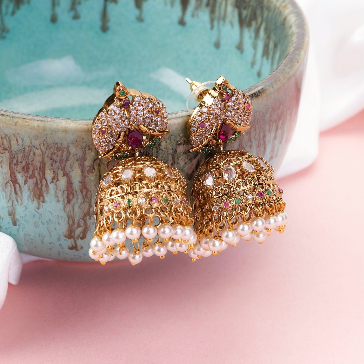 Jhumka - Rajputi Raga Matte Black Plated Jhumka - Opal Touch