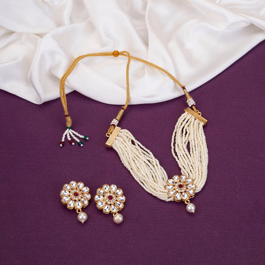 Necklace - Rajwada Pushp Gold Plated Necklace Set - Opal Touch