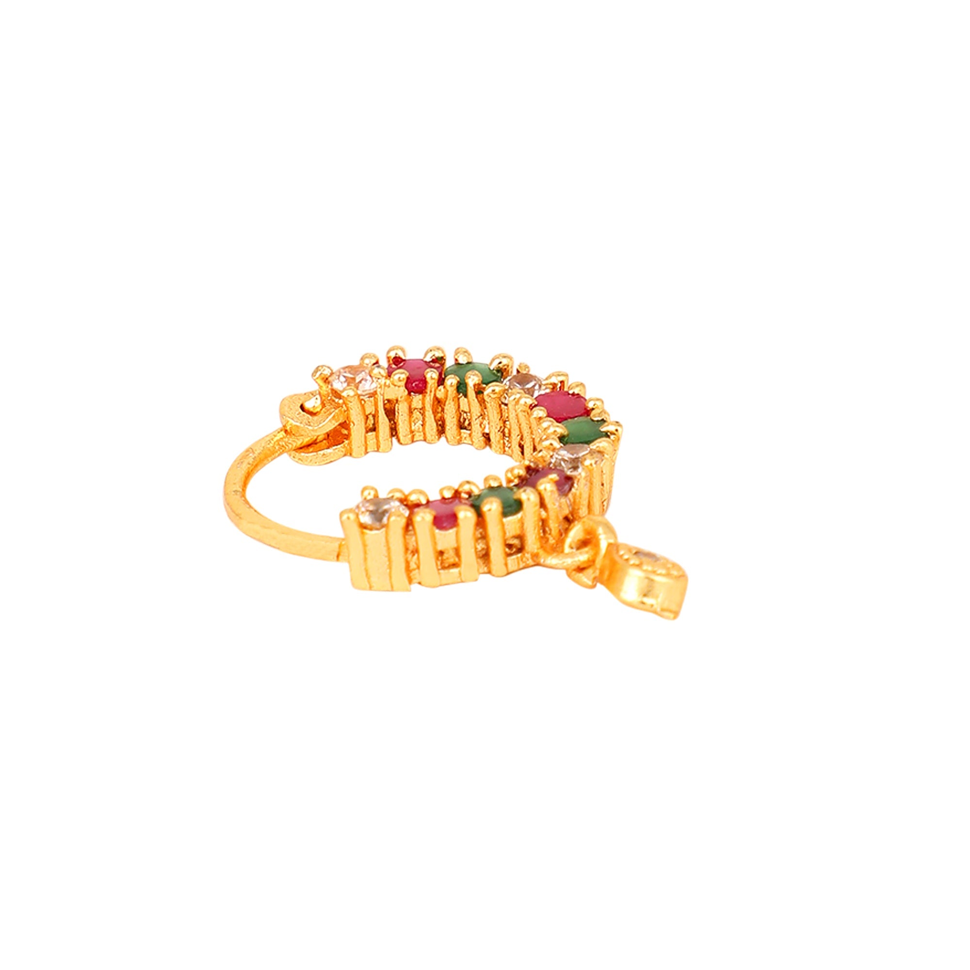 Opal Touch - Red-Green-White CZ Nose Pin - Nose pin