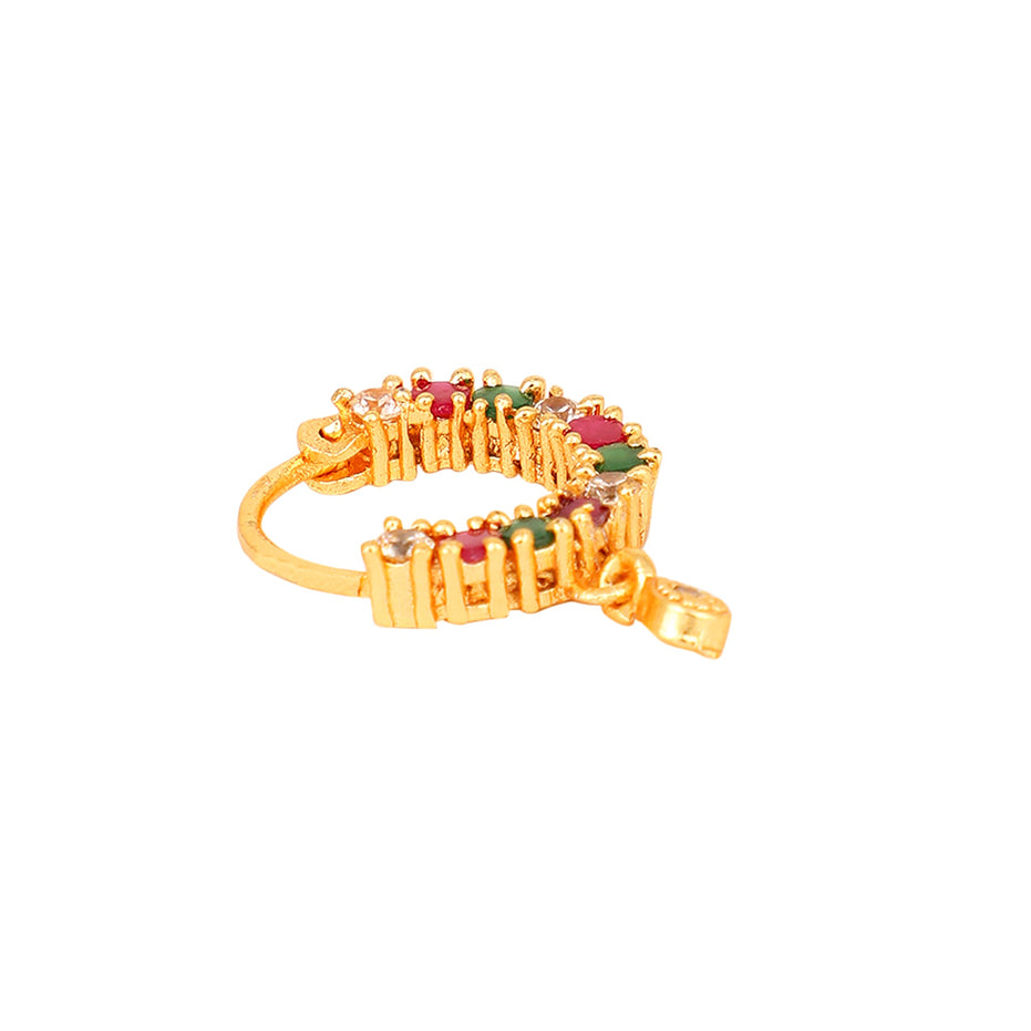 Opal Touch - Red-Green-White CZ Nose Pin - Nose pin