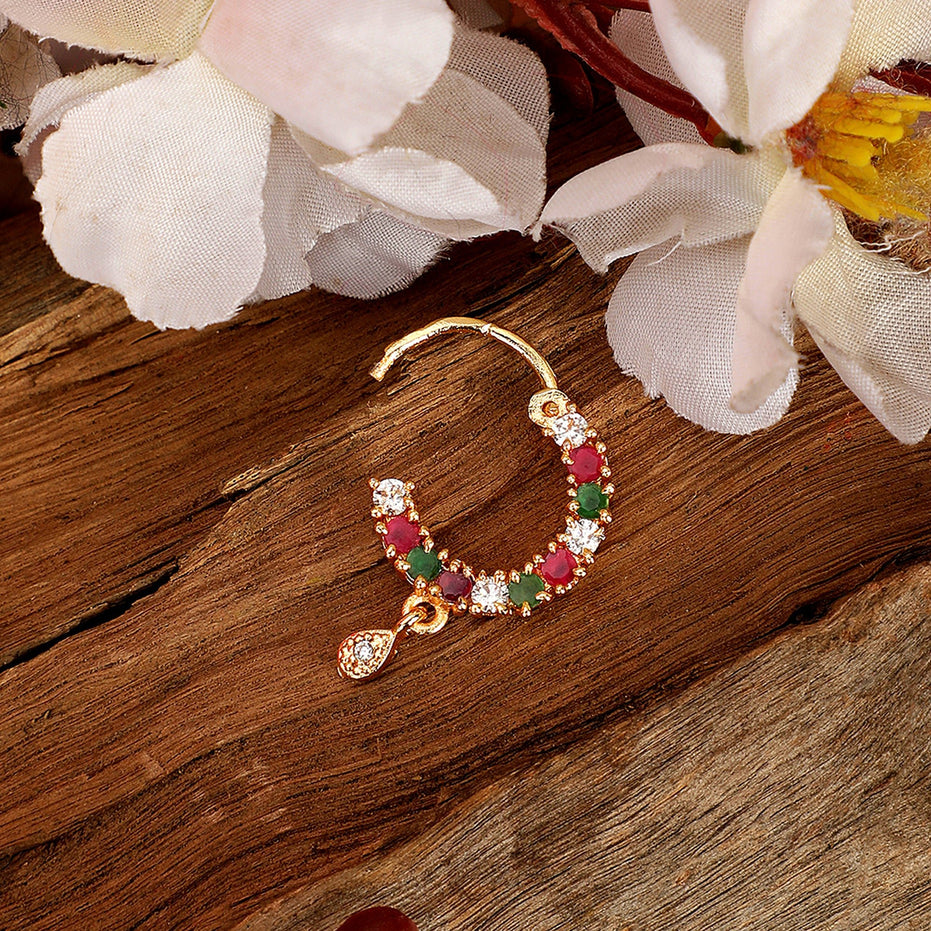 Opal Touch - Red-Green-White CZ Nose Pin - Nose pin