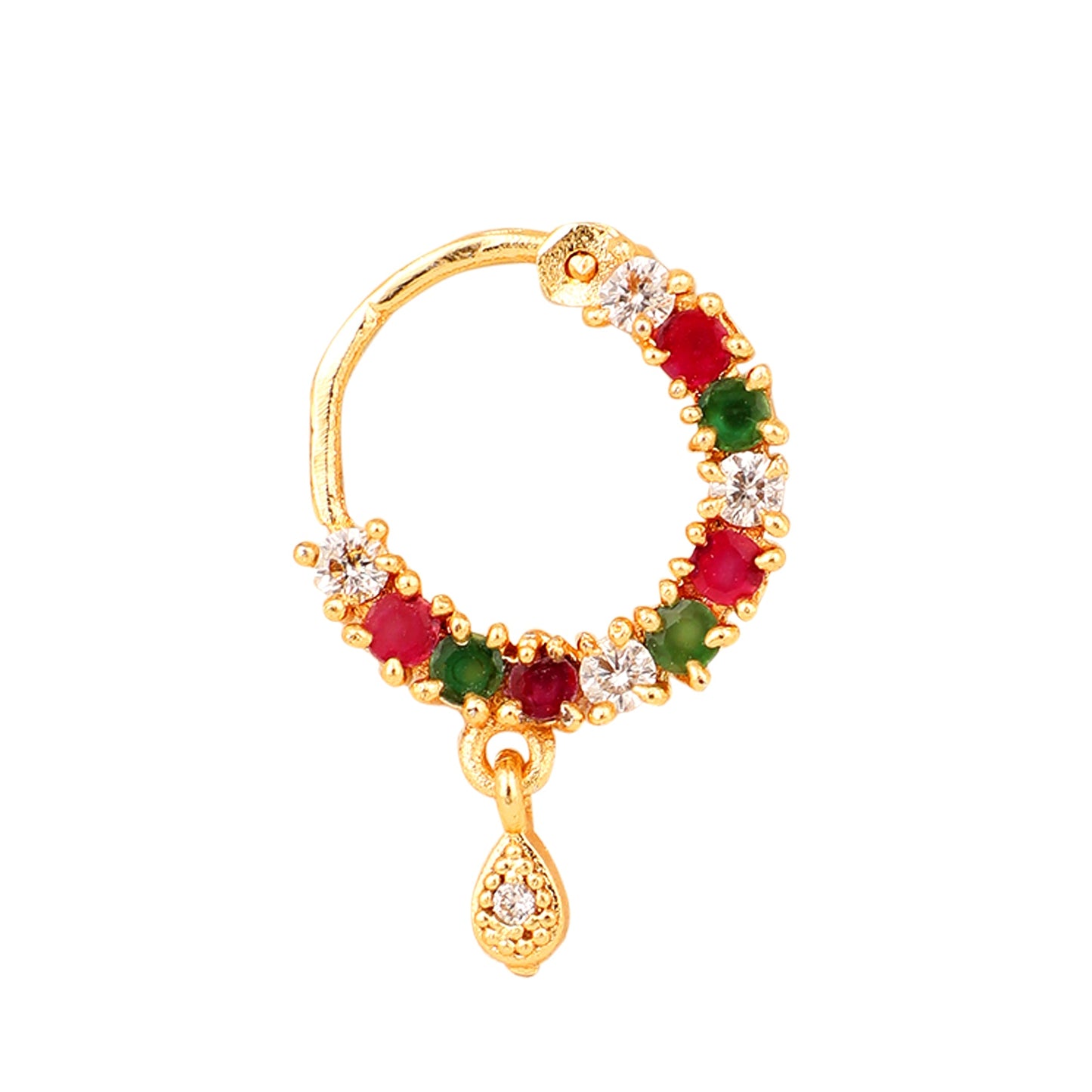 Opal Touch - Red-Green-White CZ Nose Pin - Nose pin