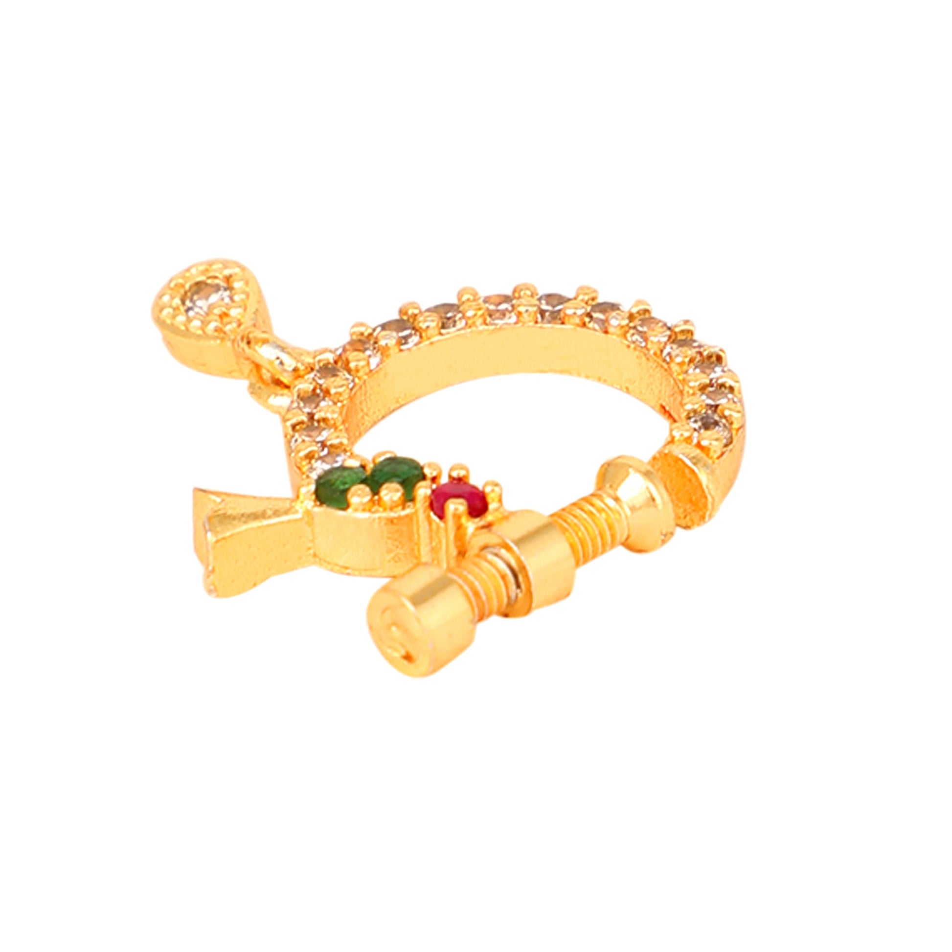 Opal Touch - Red-Green-White CZ Nose Pin - Nose pin