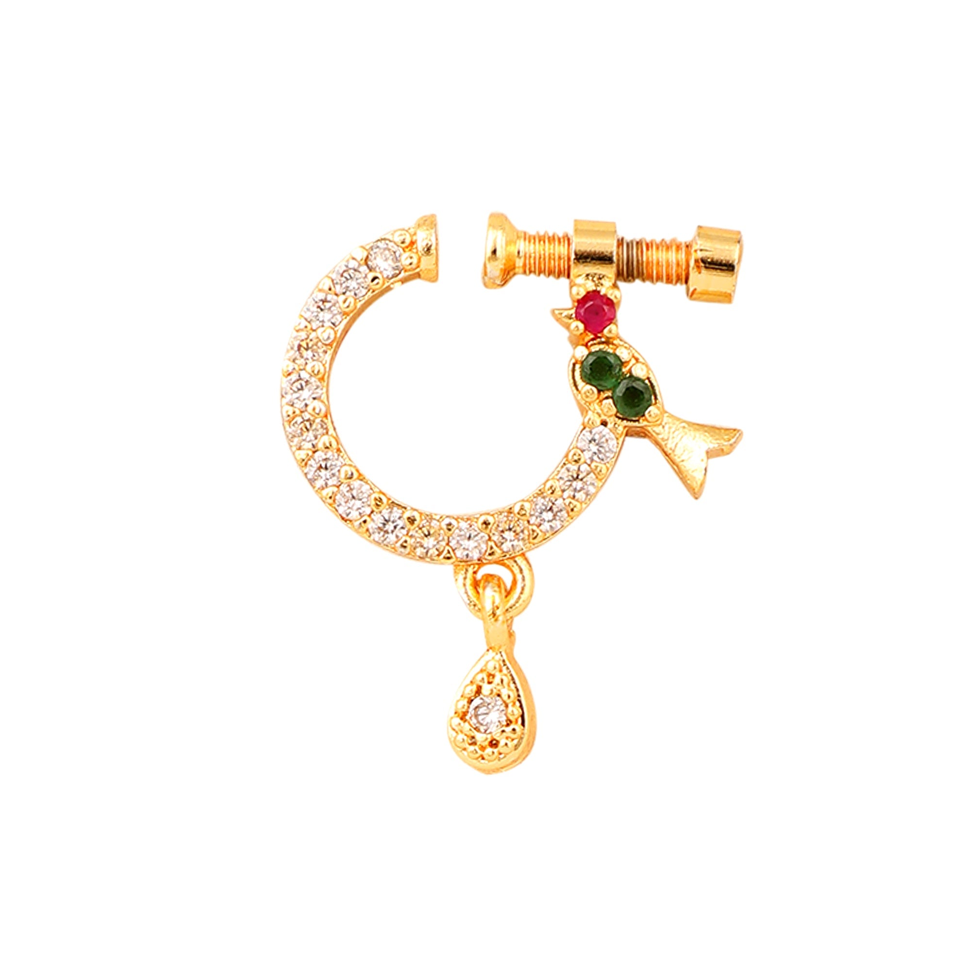 Opal Touch - Red-Green-White CZ Nose Pin - Nose pin
