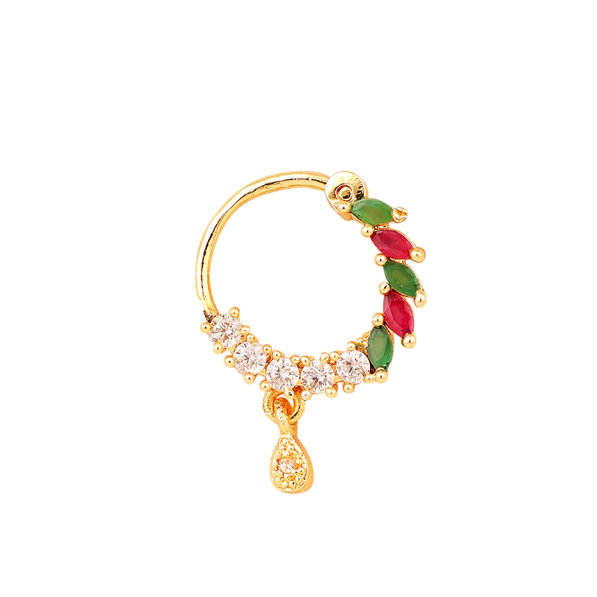 Opal Touch - Red-Green-White CZ Nose Pin - Nose pin