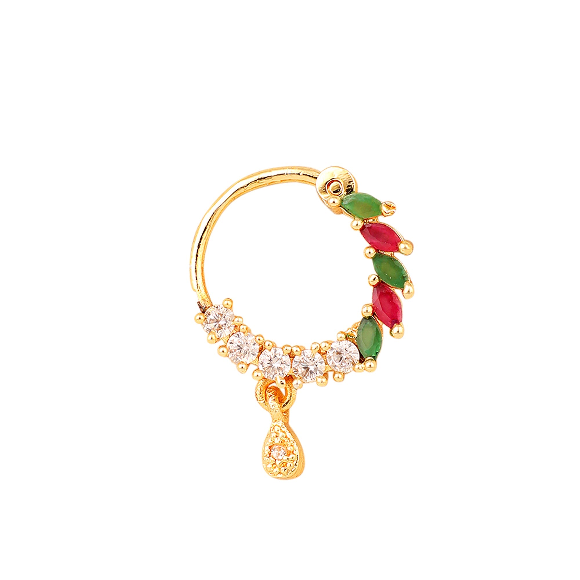 Opal Touch - Red-Green-White CZ Nose Pin - Nose pin