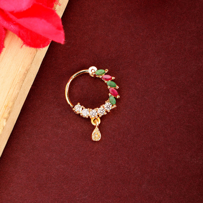 Opal Touch - Red-Green-White CZ Nose Pin - Nose pin