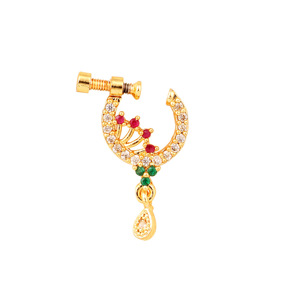Opal Touch - Red-Green-White CZ Nose Pin - Nose pin