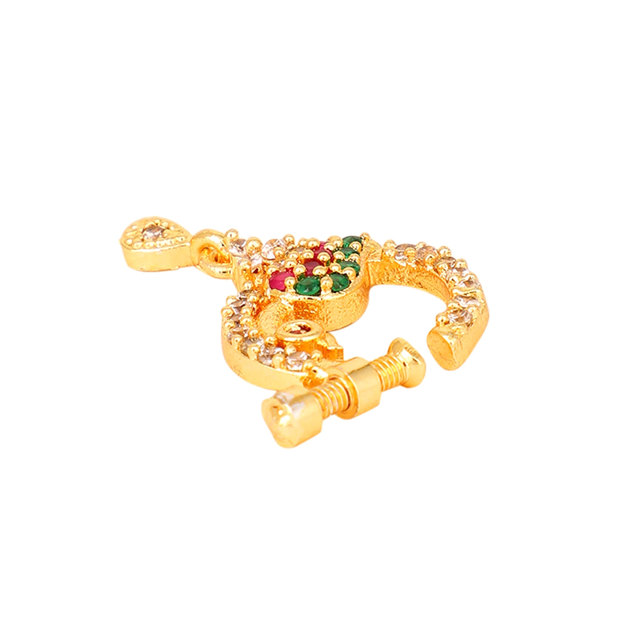 Opal Touch - Red-Green-White CZ Nose Pin - Nose pin