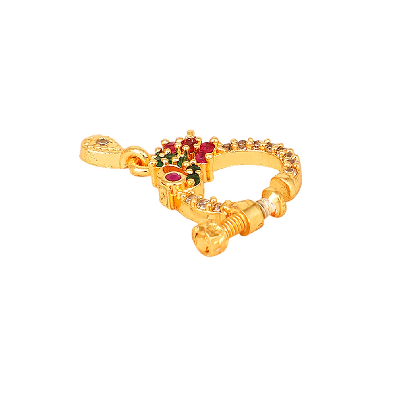 Opal Touch - Red-Green-White CZ Nose Pin - Nose pin