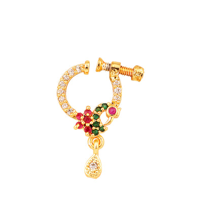 Opal Touch - Red-Green-White CZ Nose Pin - Nose pin