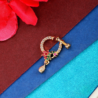 Opal Touch - Red-Green-White CZ Nose Pin - Nose pin