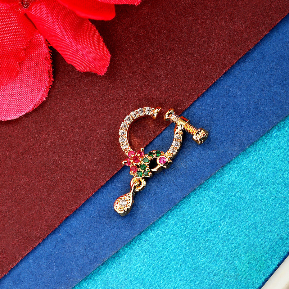 Opal Touch - Red-Green-White CZ Nose Pin - Nose pin