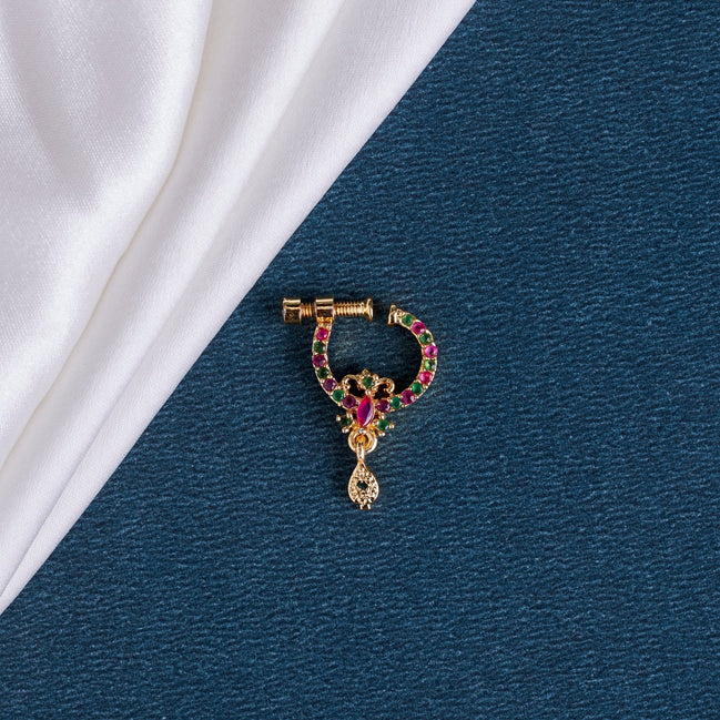 Opal Touch - Red-Green-White CZ Nose Pin - Nose pin
