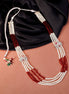 Necklace - Regal Elephant Motif Pearl & Red Beaded Necklace - Opal Touch