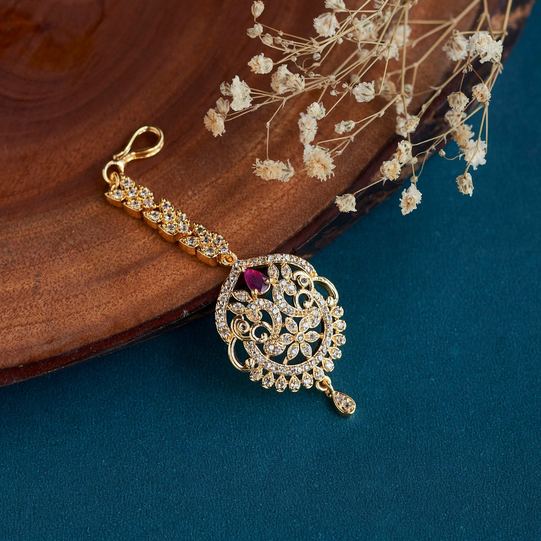 Tika - Regal Ruby Blossom Maang Tika - Opal Touch
