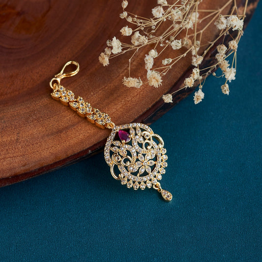 Tika - Regal Ruby Blossom Maang Tika - Opal Touch