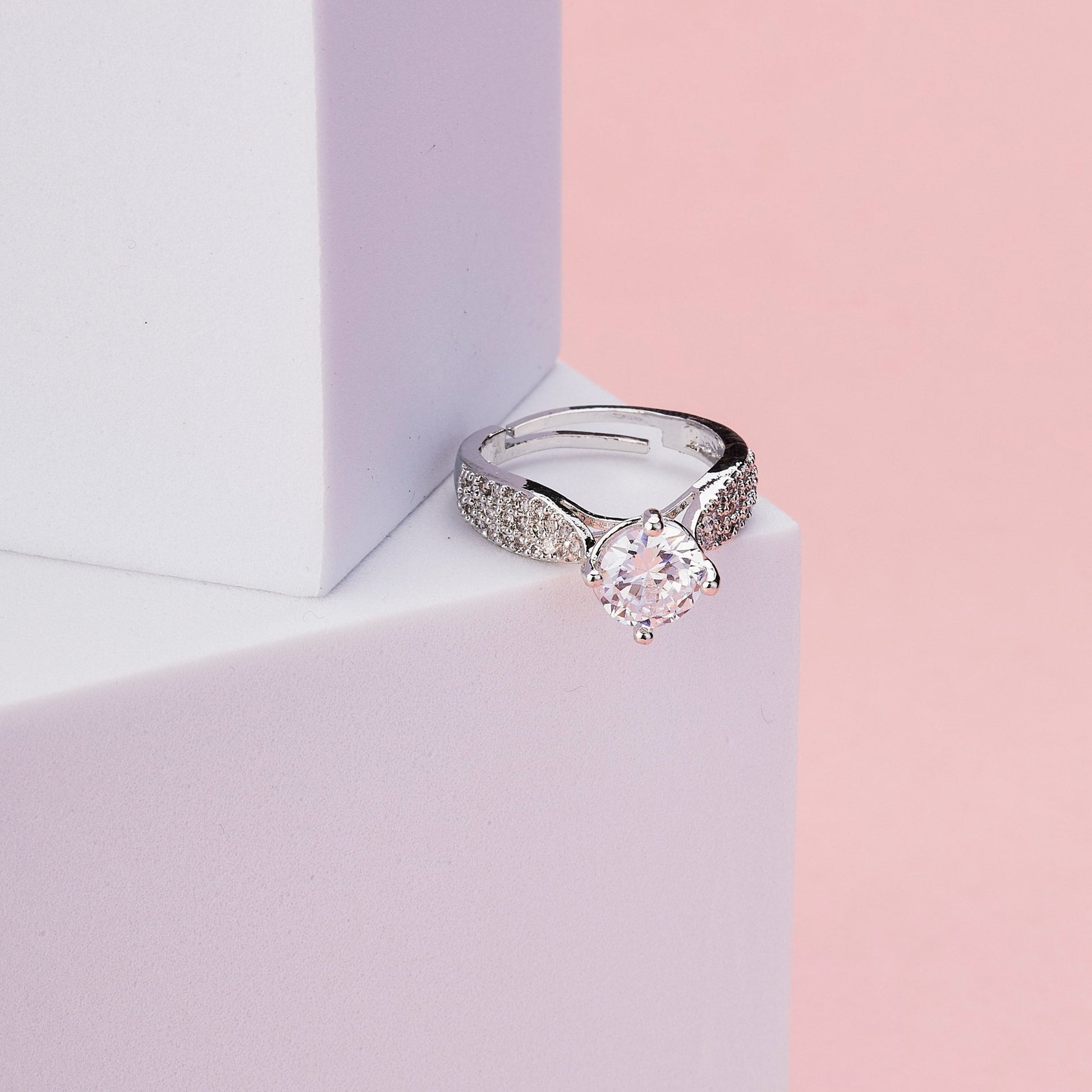 Rings - Regal Spark Rhodium Ring - Opal Touch