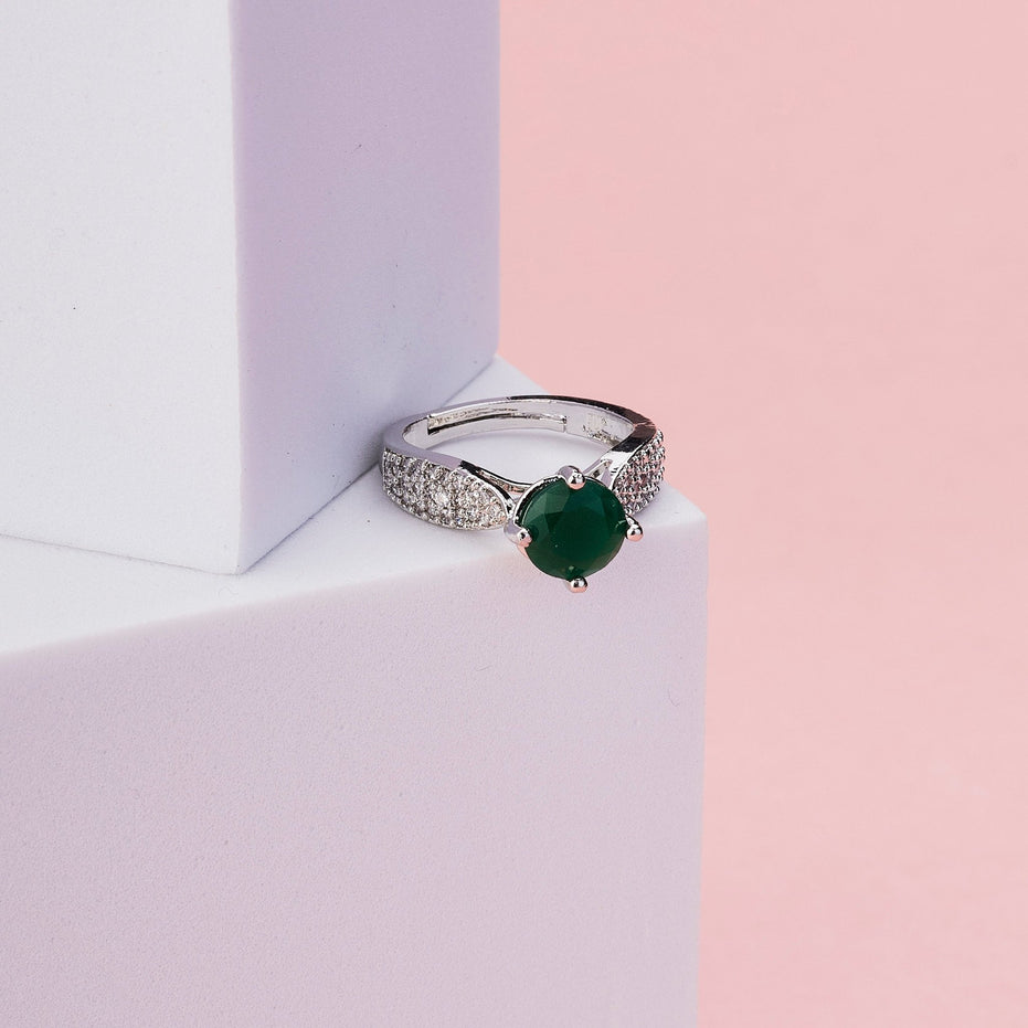 Rings - Regal Spark Rhodium Ring - Opal Touch