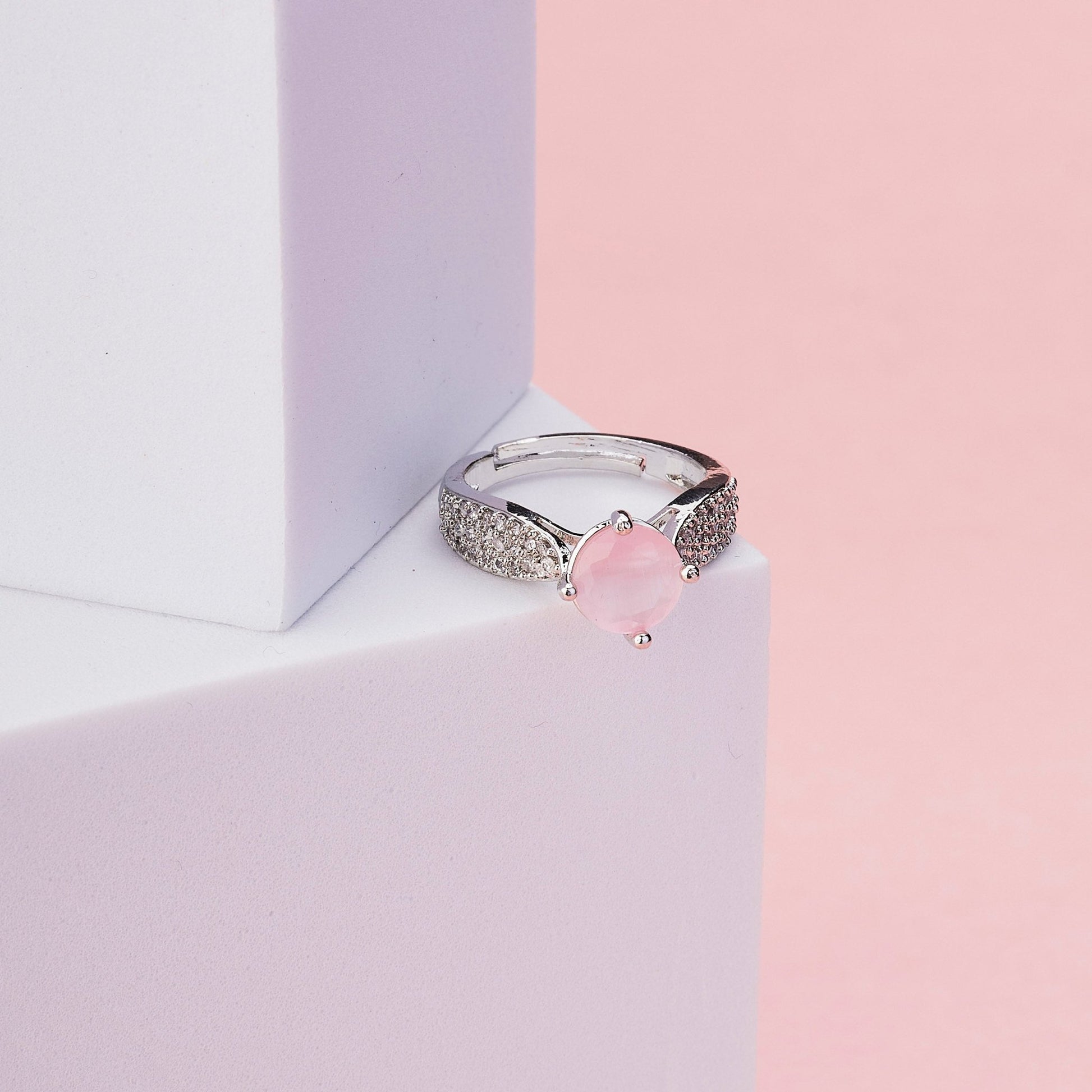 Rings - Regal Spark Rhodium Ring - Opal Touch