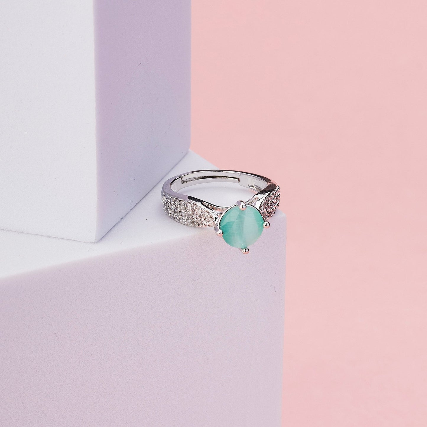 Rings - Regal Spark Rhodium Ring - Opal Touch