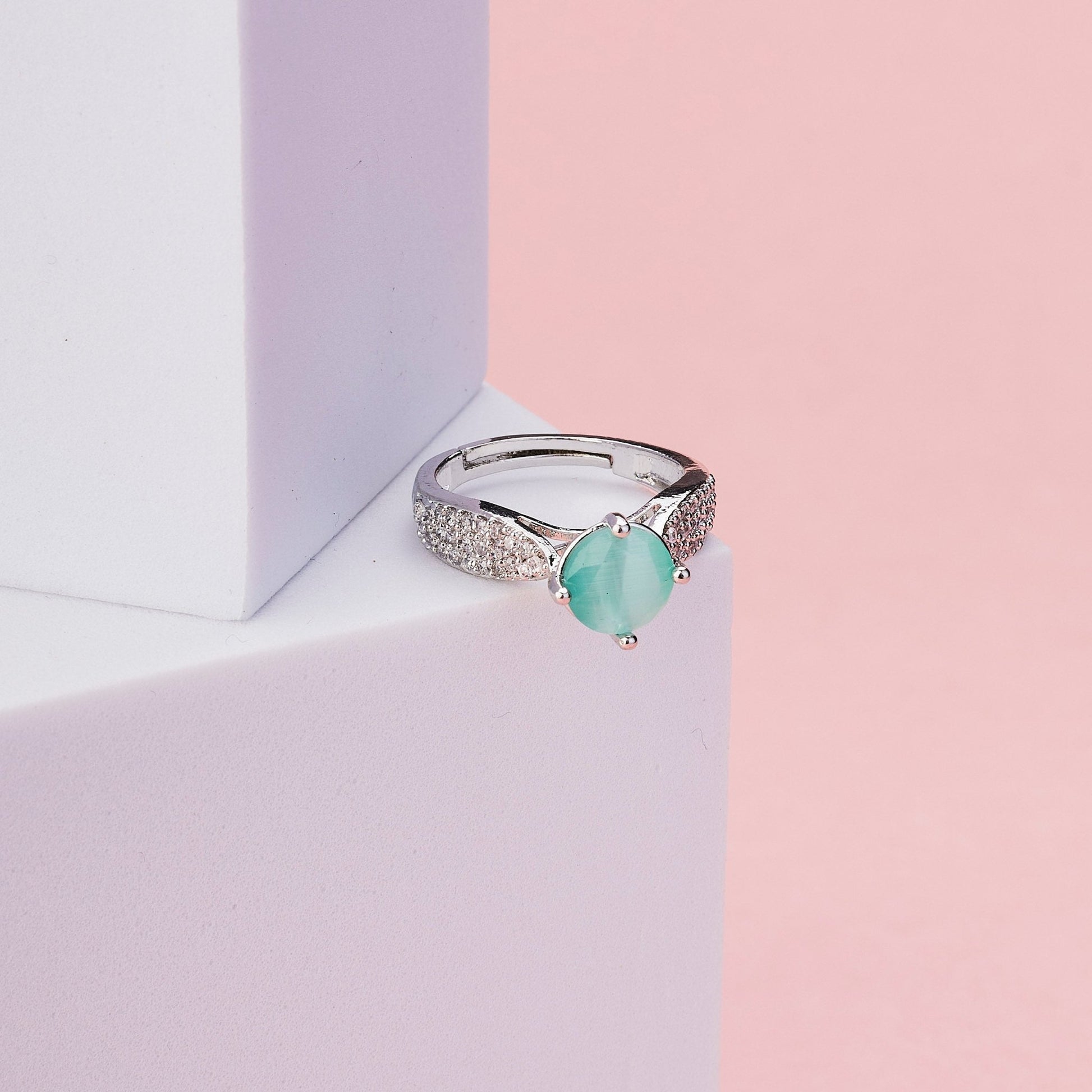 Rings - Regal Spark Rhodium Ring - Opal Touch