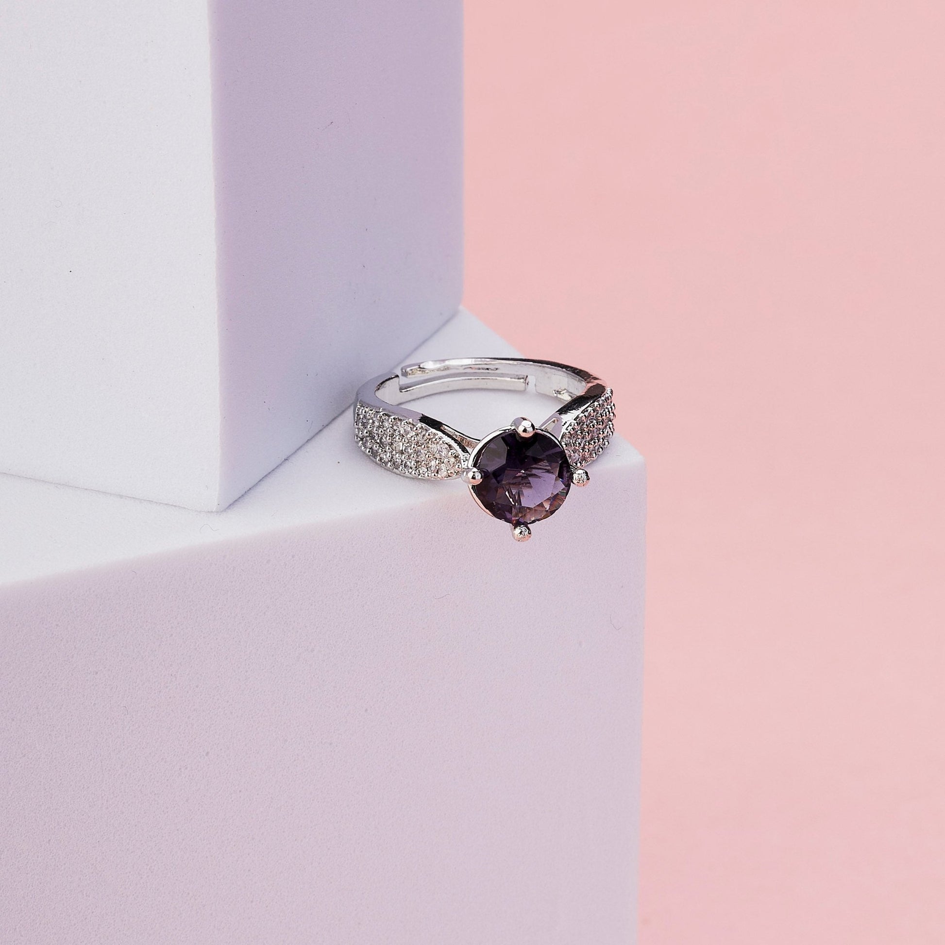 Rings - Regal Spark Rhodium Ring - Opal Touch