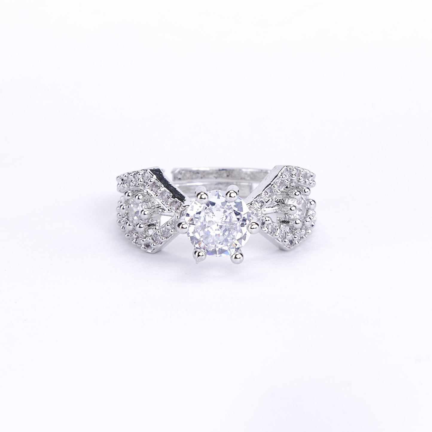 Opal Touch - Rhodium Love Knot Ring - Rings