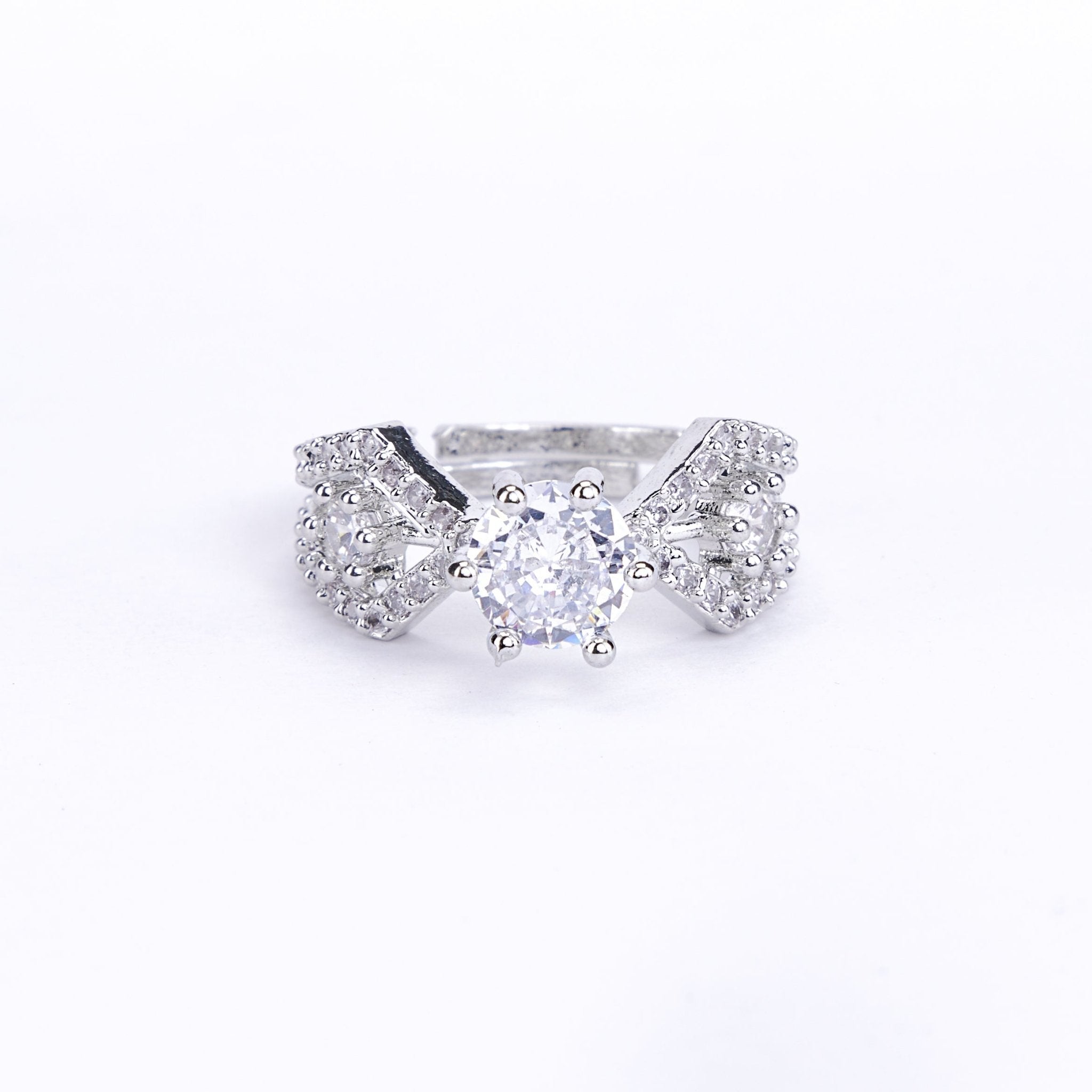 Opal Touch - Rhodium Love Knot Ring - Rings