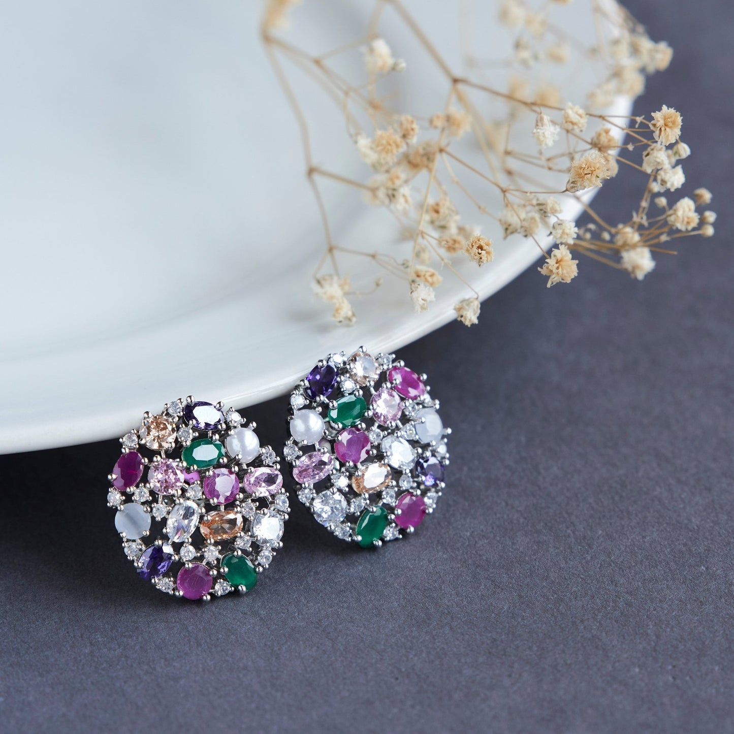 Studs - Rhodium Multi Opulence Studs - Opal Touch