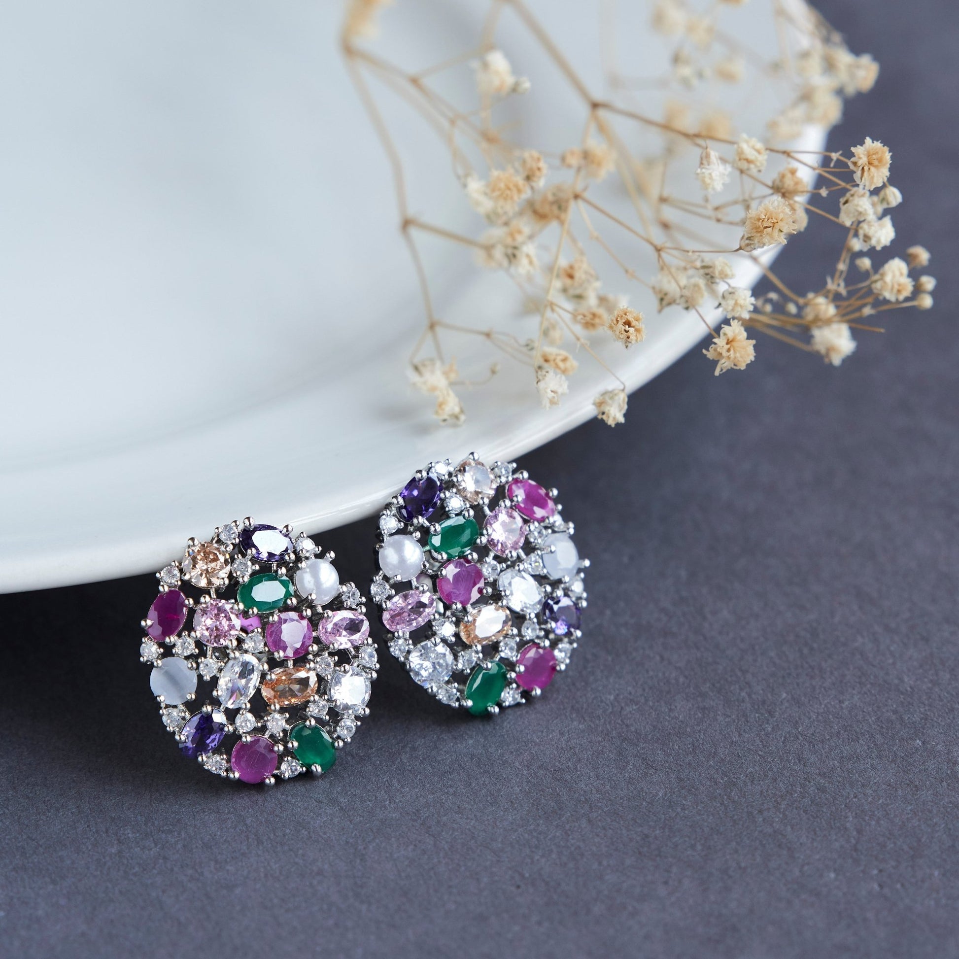 Studs - Rhodium Multi Opulence Studs - Opal Touch