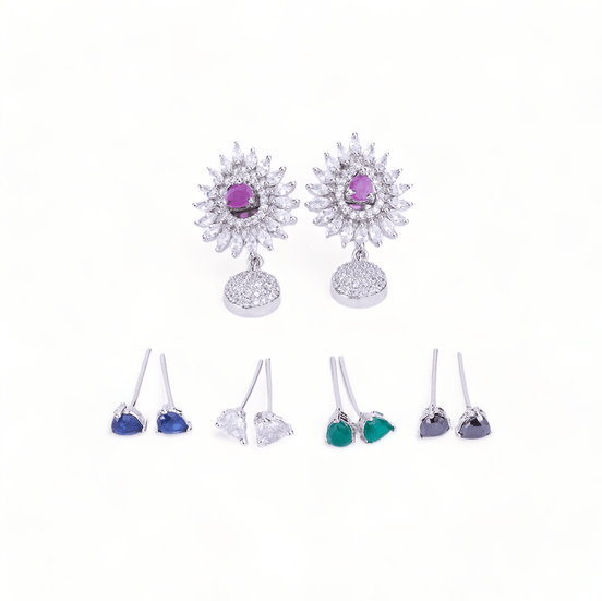Opal Touch - Rhodium Plated 5 Color Changeable Earrings - Earrings