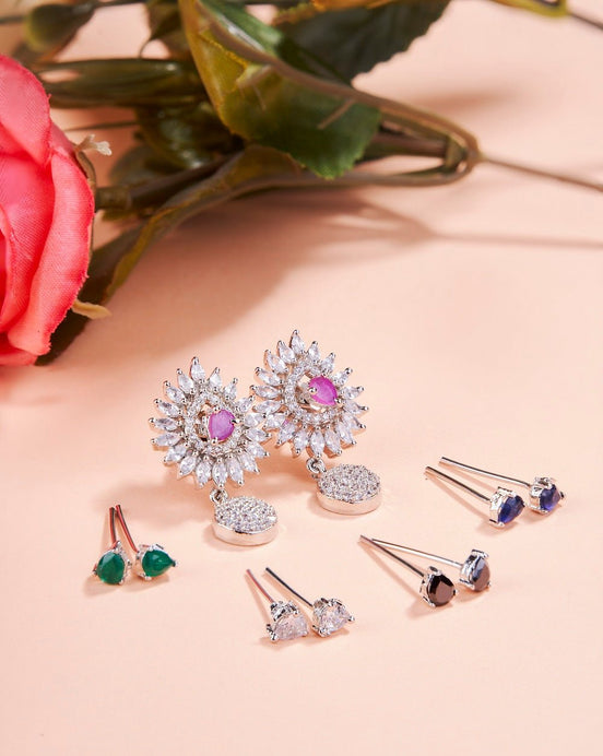 Opal Touch - Rhodium Plated 5 Color Changeable Earrings - Earrings