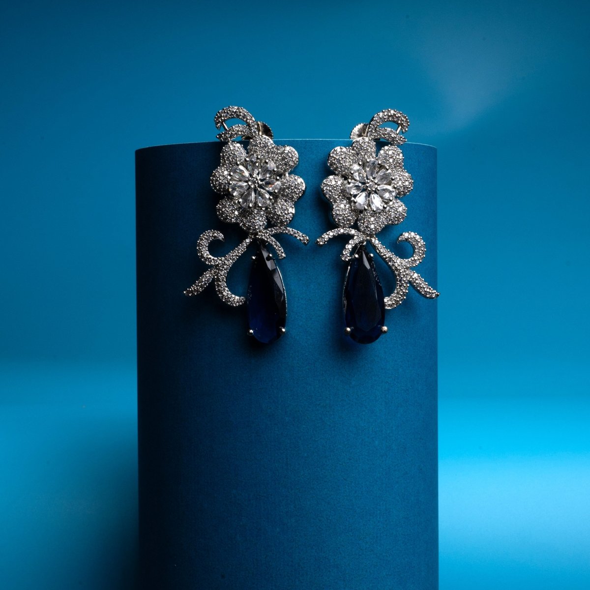 Rhodium - Plated AD Studded Teardrop Drop Earrings - Opal Touch