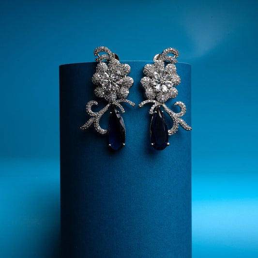 Rhodium - Plated AD Studded Teardrop Drop Earrings - Opal Touch