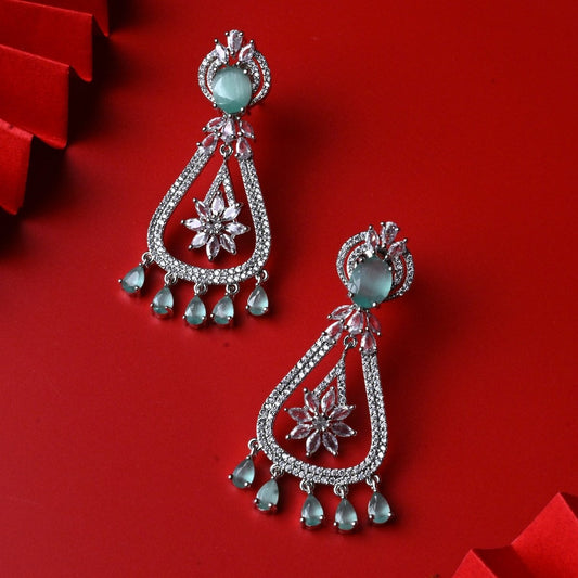 Rhodium - Plated American Diamond Drop Earrings - Opal Touch
