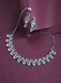 Rhodium - Plated American Diamond Necklace Earrings Jewellery Set - Opal Touch
