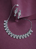 Rhodium - Plated American Diamond Necklace Earrings Jewellery Set - Opal Touch