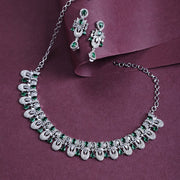 Rhodium - Plated American Diamond Necklace Earrings Jewellery Set - Opal Touch