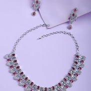Rhodium - Plated American Diamond Necklace Earrings Jewellery Set - Opal Touch