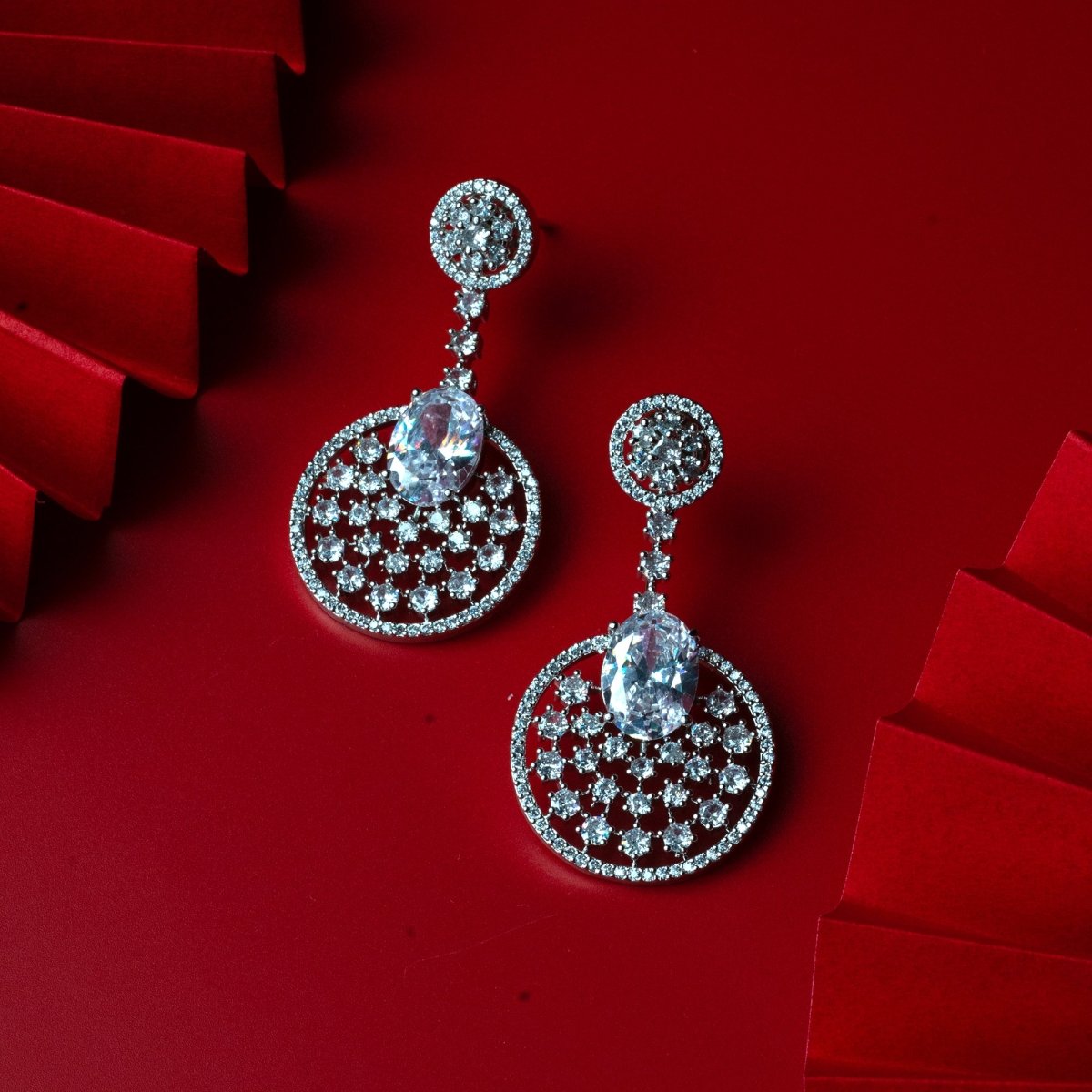 Rhodium Plated American Diamond Stones Dangler Earrings - Opal Touch