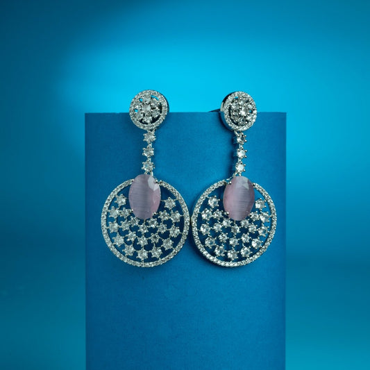 Rhodium Plated American Diamond Stones Dangler Earrings - Opal Touch