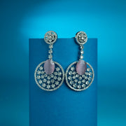 Rhodium Plated American Diamond Stones Dangler Earrings - Opal Touch