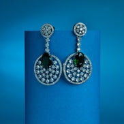 Rhodium Plated American Diamond Stones Dangler Earrings - Opal Touch
