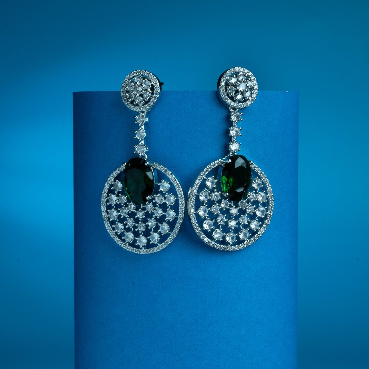 Rhodium Plated American Diamond Stones Dangler Earrings - Opal Touch