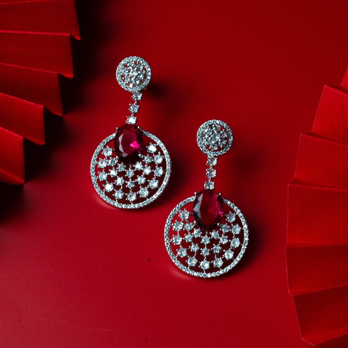 Rhodium Plated American Diamond Stones Dangler Earrings - Opal Touch